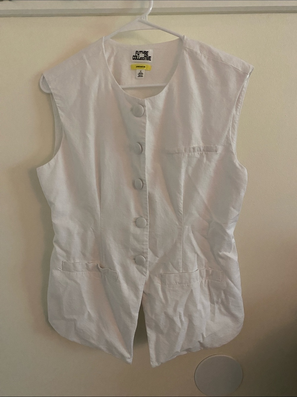 Future Collective White Sleeveless Button Vest